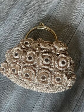 Handcrafted Beige Crochet Flower Top-Handle Bag *Great Summer Bag*